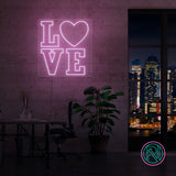 LED neonskilt med LOVE og hjerte, lilla rosa lys