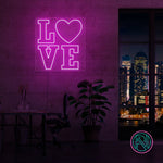 LED neonskilt med LOVE og hjerte, lilla lys