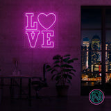 LED neonskilt med LOVE og hjerte, lilla lys