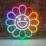 LED neonskilt: kaninansikt i blomsterform med smil og flerfargede lys