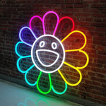 LED neonskilt: blomsterformet kaninansikt med regnbue lyskant