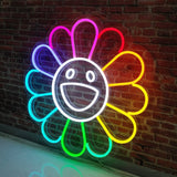 LED neonskilt: blomsterformet kaninansikt med regnbue lyskant