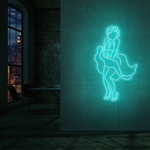 Neonskilt med Marilyn Monroe-motiv, ensfarget turkis LED-glød