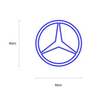 LED-neonskilt rund ramme med Mercedes-stjerne, blått lys, 80 cm