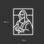 Neonskilt med Mona Lisa-motiv, 45×35 cm, hvit LED-ramme