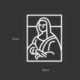 Neonskilt med Mona Lisa-motiv, 70×55 cm, hvit LED-ramme