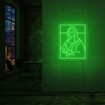 LED neonskilt med portrett i kvadrat, grønn glød