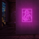 LED neonskilt med portrett i kvadrat, lilla glød