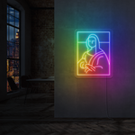 RGB LED neonskilt med «Mona Lisa»-motiv i flerfarger, firkant og kabel