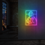 RGB LED neonskilt med «Mona Lisa»-motiv i flerfarger, firkant og kabel