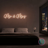 LED-neonskilt med «Mr & Mrs», varmhvit neonbelysning