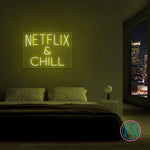 LED neonskilt NETFLIX & CHILL med gult neonlys.