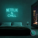 LED neonskilt NETFLIX & CHILL med turkis neonlys.