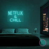 LED neonskilt NETFLIX & CHILL med turkis neonlys.