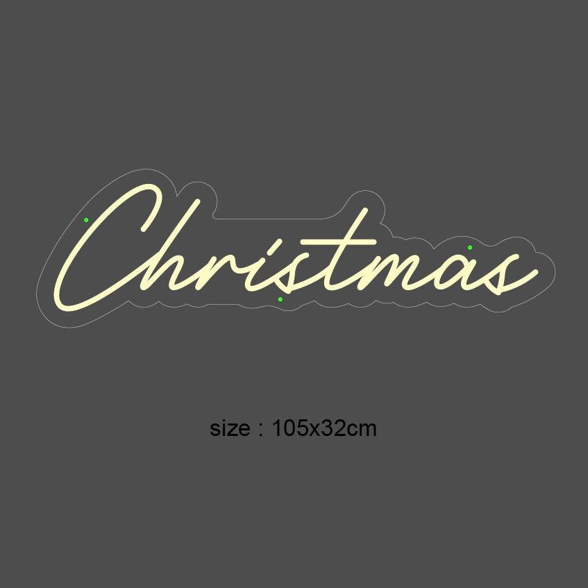 LED neonskilt «Christmas», mål 105×32 cm, neonrør i lyst gult