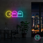 LED-neonskilt Nintendo Emoji: Pac-Man gul, spøkelser rosa/blå