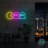 LED-neonskilt Nintendo Emoji: Pac-Man gul, spøkelser rosa/blå