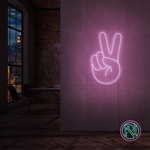 LED-neonskilt med fredstegn i rosa-lilla glød