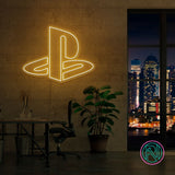 LED-neonskilt med PlayStation-logo i lys gul LED-lys