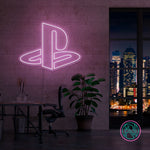 LED-neonskilt med PlayStation-logo i rosa LED-lys