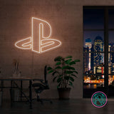 LED-neonskilt med PlayStation-logo i varm hvit LED-lys