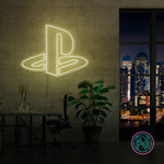 LED-neonskilt med PlayStation-logo i gulgrønn LED-lys