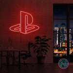 LED neonskilt med PlayStation-logo, rødt lys