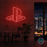 LED neonskilt med PlayStation-logo, rødt lys