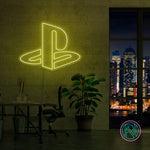 LED neonskilt med PlayStation-logo, gult lys