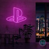 LED neonskilt med PlayStation-logo, rosa lilla lys