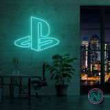 LED neonskilt med PlayStation-logo, turkisgrønt lys