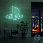 LED neonskilt med PlayStation-logo, lyseblått lys