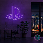 LED neonskilt med PlayStation-logo, lilla lys
