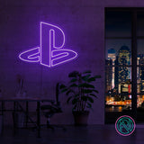 LED neonskilt med PlayStation-logo, lilla lys