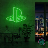 LED neonskilt med PlayStation-logo, grønt lys
