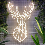 LED-neonskilt med reinsdyrmotiv, lysende varm hvit kontur
