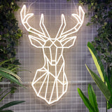 LED-neonskilt med reinsdyrmotiv, lysende varm hvit kontur