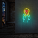 LED-neonskilt «Skriet» med neonfigur, gult, cyan og røde detaljer