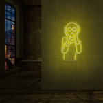 LED-neonskilt med «Skriet»-motiv, gul neonlysende kontur