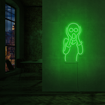 LED-neonskilt med «Skriet»-motiv i grønn neon