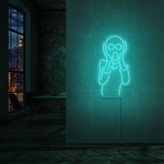 LED-neonskilt med «Skriet»-motiv i turkis neon