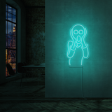 LED-neonskilt med «Skriet»-motiv i turkis neon