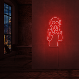 LED-neonskilt med kontur av skrikende figur, lysende rød
