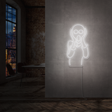 LED-neonskilt med kontur av skrikende figur, lysende kjølig hvit