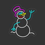 LED neonskilt SnowMan nærbilde av snømann i rosa, gul og blå med hvit kontur