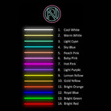 Fargemal for LED-neonskilt med 14 lysstriper og fargenavn