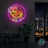 LED-neonskilt med Mario-figur i rosa, rød og gule konturer