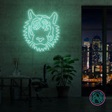 LED neonskilt med tigermotiv, lys grønn konturbelysning