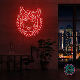 LED neonskilt med tigermotiv, lys rød konturbelysning