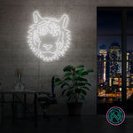 LED neonskilt med tigermotiv, lys hvit konturbelysning